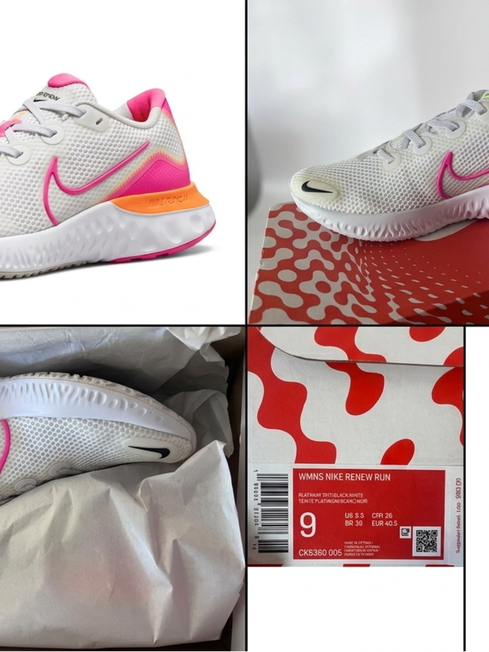 Nike Girls' Run Sneakers in White with Pink and Orange Accents